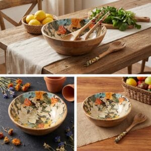 Amaryllis Floral Wooden Enamel Bowl