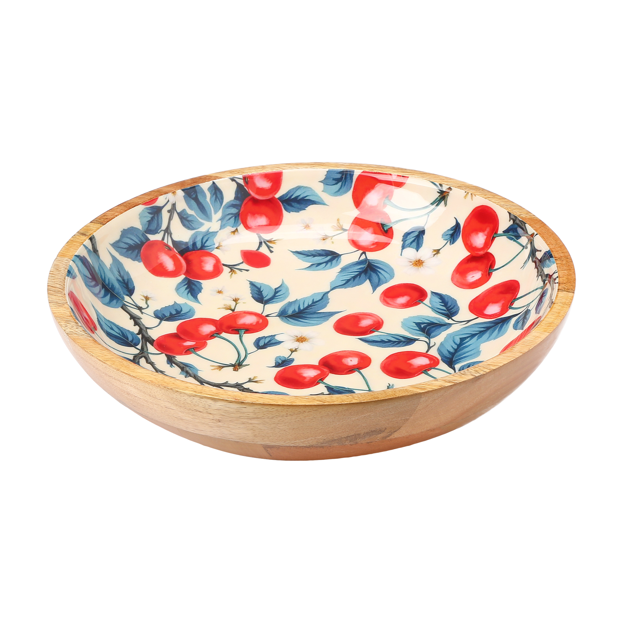 Handcrafted Cherry Orchard Wooden Enamel Serving Bowl - Image 4