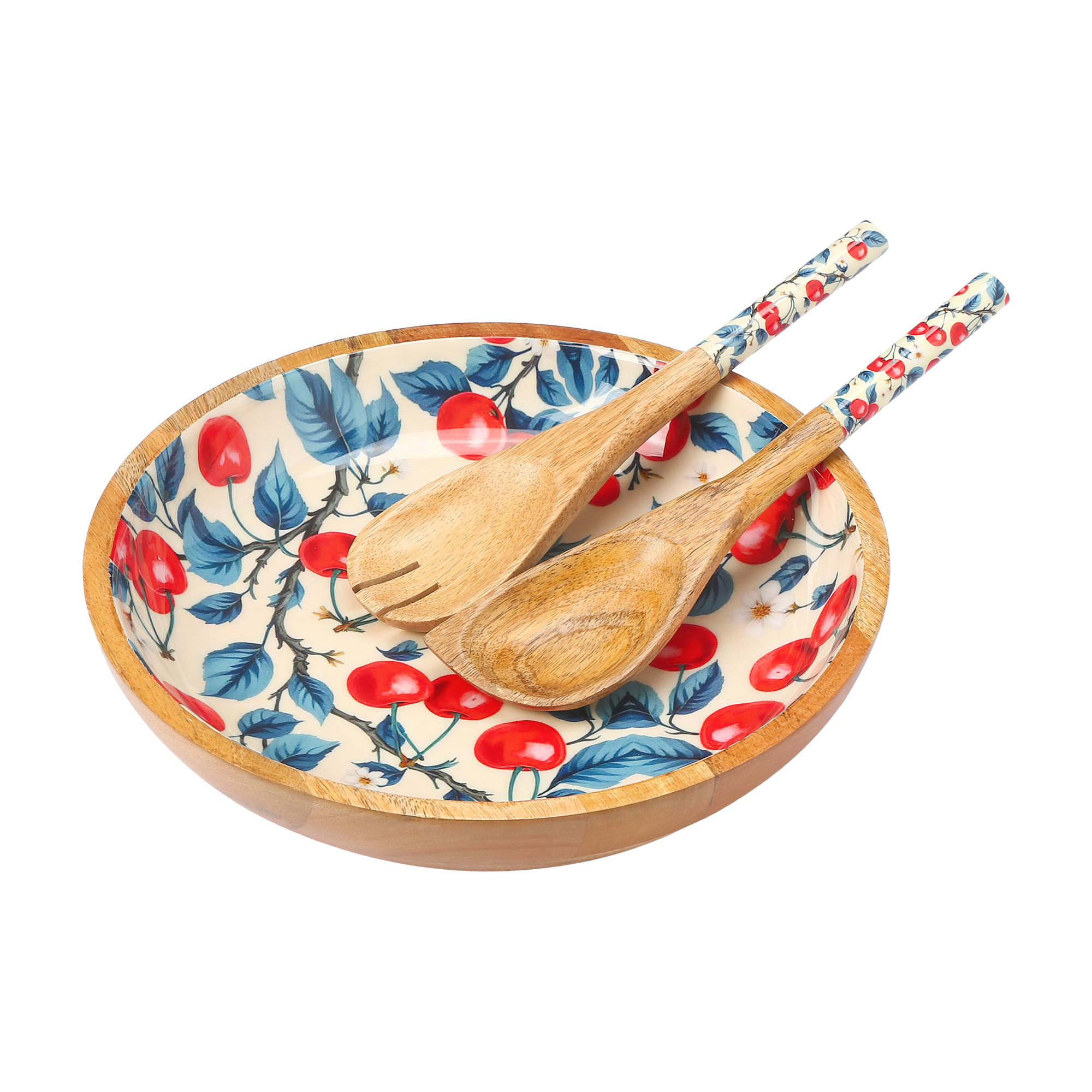 Handcrafted Cherry Orchard Wooden Enamel Serving Bowl - Image 3