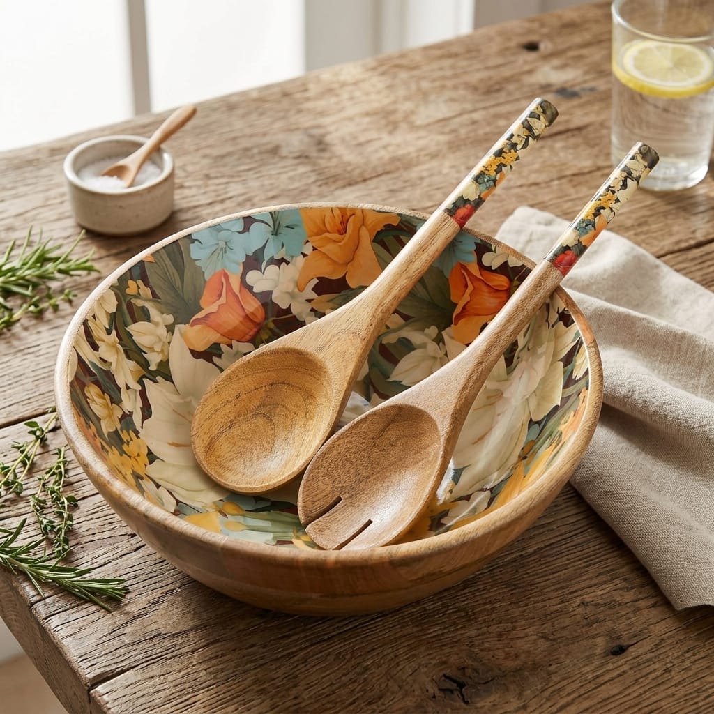Amaryllis Floral Wooden Enamel Bowl