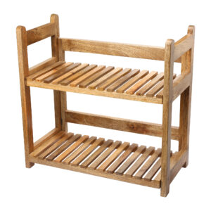 Artisanal Natural Mango Wood 2-Tier Slatted Organizer