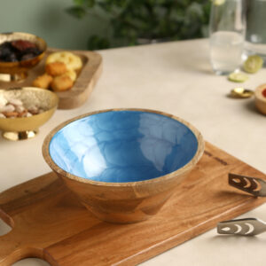 Blue Grotto Handcrafted Wooden Enamel Decorative Bowl