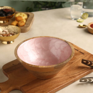 Blush Pink Handcrafted Wooden Enamel Decorative Bowl