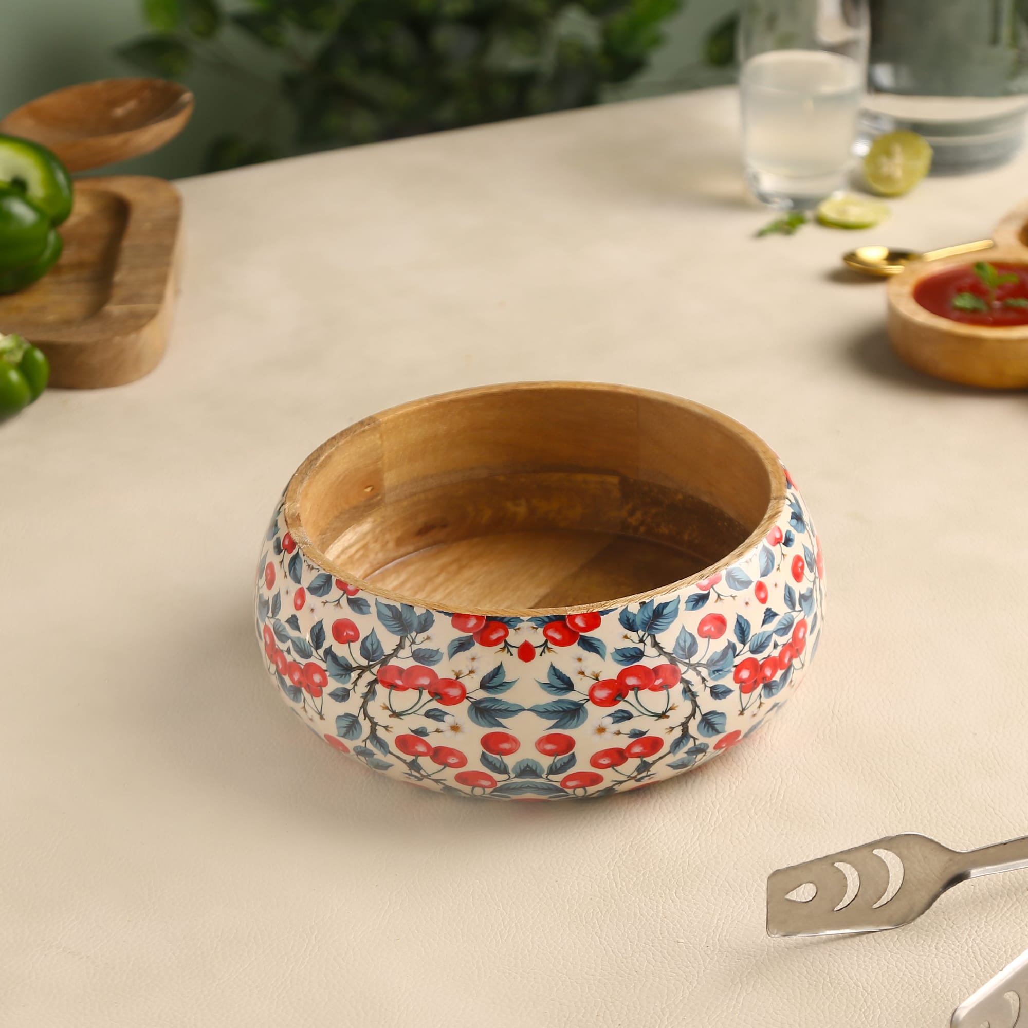 Cherry Wooden Snack Bowl - Image 2