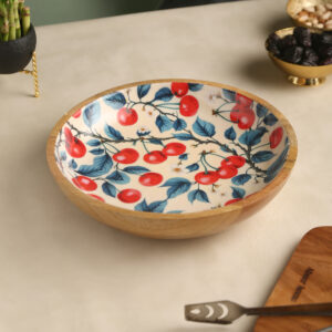 Handcrafted Cherry Orchard Wooden Enamel Serving Bowl