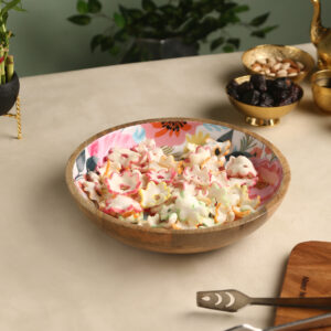Handcrafted Pastel Floral Wooden Enamel Decorative Bowl