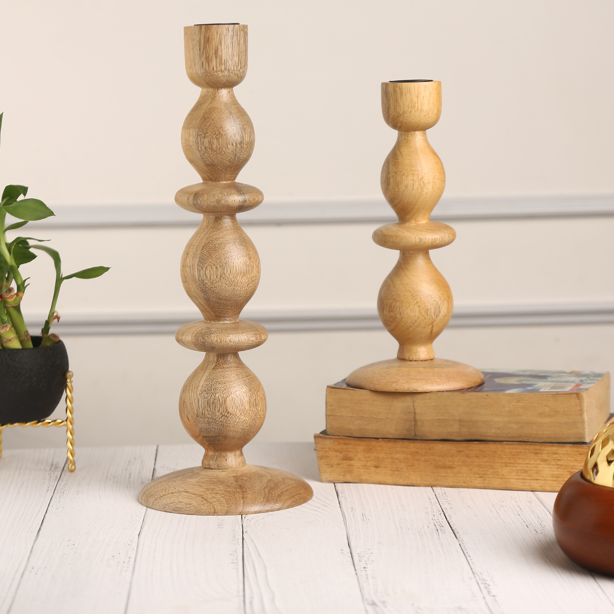 Handcrafted Natural Wood Sphere and Plate Pillar Candle - Image 3