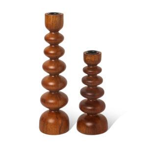 Dark Brown Stacked Beaded Wooden Candle Holder