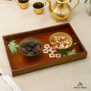 Hand-Painted Iris Walnut Rectangular Tray