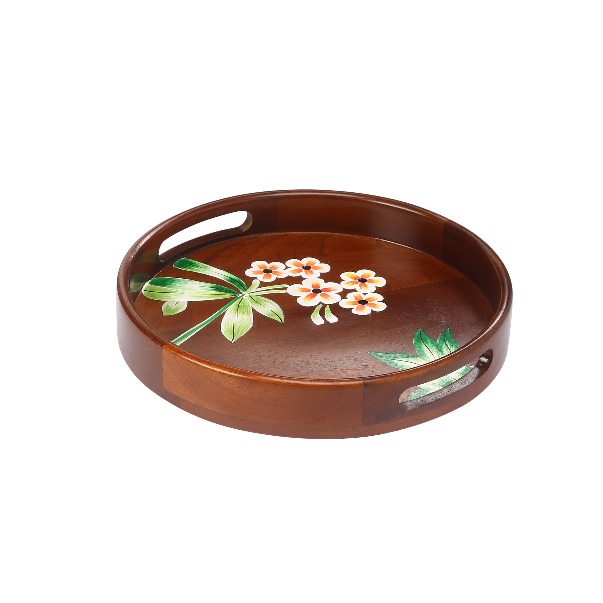 Hand-Painted Plumeria Round Serving Tray - Image 3