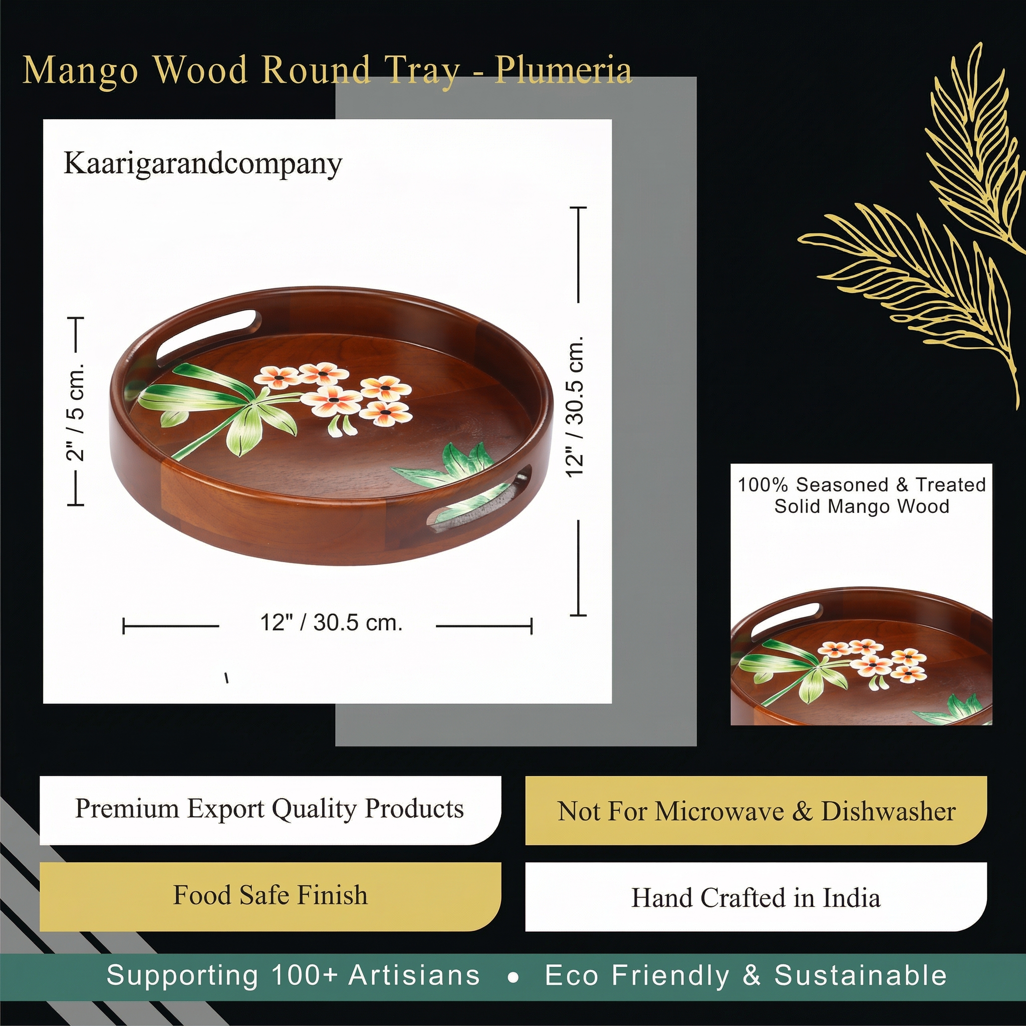 Hand-Painted Plumeria Round Serving Tray - Image 5