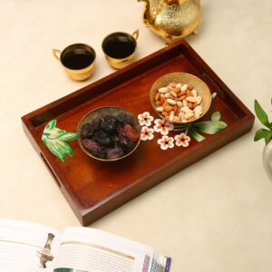 Hand-Painted Iris Walnut Rectangular Tray